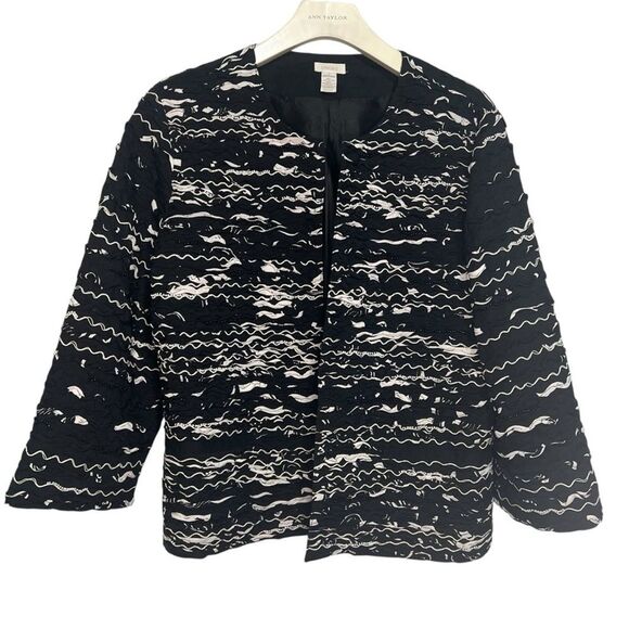 Chico’s Beaded Embroidered Open Front Blazer Jacket Size 3 XL Black White Cotton - Picture 1 of 5